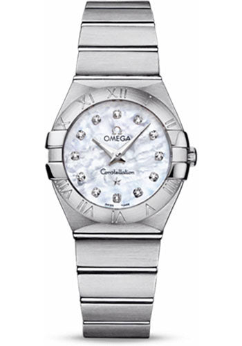 Omega Ladies Constellation Quartz Watch - 27 mm Brushed Steel Case - Mother-Of-Pearl Diamond Dial - 123.10.27.60.55.001