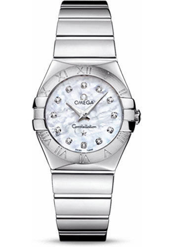 Omega Ladies Constellation Polished Quartz Watch - 27 mm Polished Steel Case - Mother-Of-Pearl Diamond Dial - Steel Bracelet - 123.10.27.60.55.002