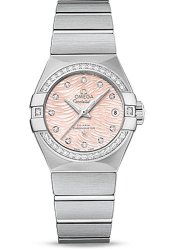 Omega Constellation Co-Axial Watch - 27 mm Steel Case - Diamond-Set Bezel - Pink Mother-Of-Pearl Dial - 123.15.27.20.57.002