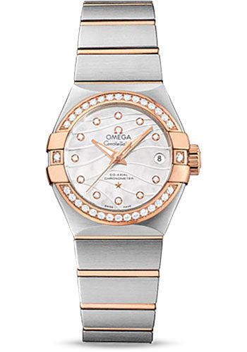 Omega Constellation Co-Axial Watch - 27 mm Steel And Red Gold Case - Diamond-Set Red Gold Bezel - Mother-Of-Pearl Dial - Steel Bracelet - 123.25.27.20.55.005