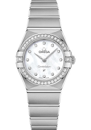 Omega Constellation Manhattan Quartz Watch - 25 mm Steel Case - Diamond-Paved Bezel - Mother-Of-Pearl Diamond Dial - 131.15.25.60.55.001