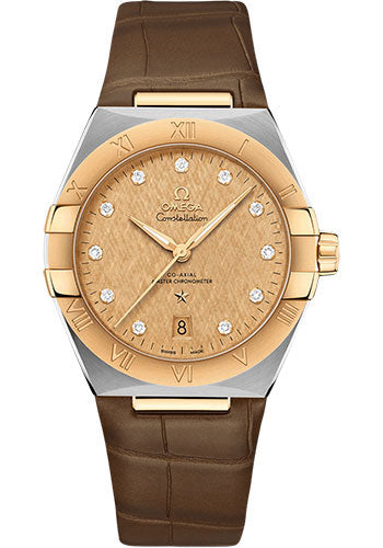 Omega Constellation OMEGA Co-Axial Master Chronometer - 39 mm Steel And Yellow Gold Case - Champagne Diamond Dial - Brown Leather Strap - 131.23.39.20.58.001