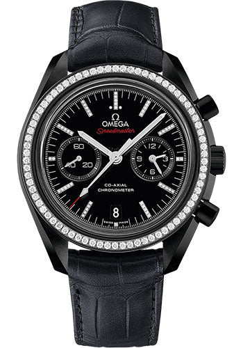 Omega Speedmaster Moonwatch Omega Co-Axial Chronograph Dark Side of the Moon Watch - 44.25 mm Black Ceramic Case - Diamond Set Ceramic Bezel - Black Ceramic Diamond Dial - Black Leather Strap - 311.98.44.51.51.001