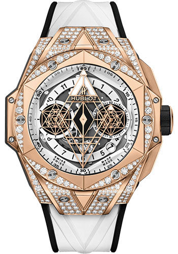 Hublot Big Bang Sang Bleu II King Gold White PavŽ Watch - 45 mm - White Skeleton Dial - White and Black Rubber Strap - 418.OX.2001.RX.1604.MXM20