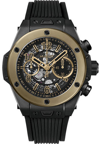 Hublot Big Bang Unico Ceramic Magic Gold Watch - 44 mm - Black Skeleton Dial - Black Rubber Strap - 421.CM.1130.RX