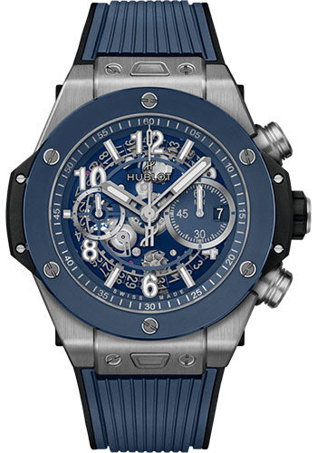 Hublot Big Bang Unico Titanium Blue Ceramic Watch - 44 mm - Blue Skeleton Dial - Blue Rubber Strap - 421.NL.5170.RX