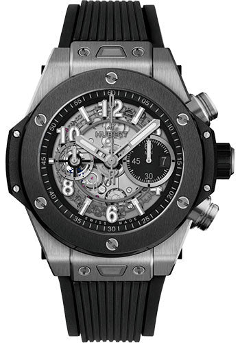 Hublot Big Bang Unico Titanium Ceramic Watch - 44 mm - Black Skeleton Dial - Black Rubber Strap - 421.NM.1170.RX