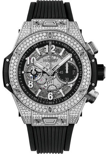 Hublot Big Bang Unico Titanium PavŽ Watch - 44 mm - White Dial - Black Rubber Strap - 421.NX.1170.RX.1704