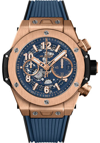 Hublot Big Bang Unico King Gold Blue Watch - 44 mm - Blue Skeleton Dial - Blue Rubber Strap - 421.OX.5180.RX