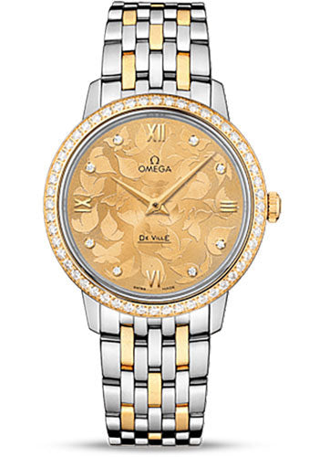 Omega De Ville Prestige Quartz Watch - 32.7 mm Steel Case - Diamond-Set Yellow Gold Bezel - Champagne Diamond Dial - Steel And Yellow Gold Bracelet - 424.25.33.60.58.001