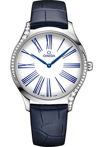 Omega De Ville Tresor Quartz Watch - 39 mm Steel Case - White Dial - Blue Leather Strap - 428.18.39.60.04.001