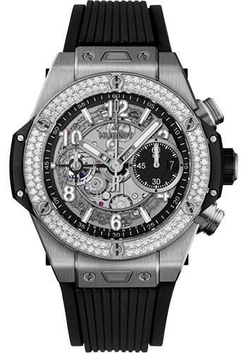 Hublot Big Bang Unico Titanium Diamonds Watch - 42 mm - Black Skeleton Dial - Black Rubber Strap - 441.NX.1171.RX.1104