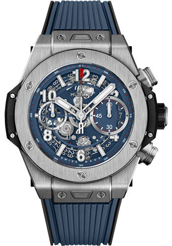 Hublot Big Bang Unico Titanium Blue Watch - 42 mm - Blue Skeleton Dial - Black and Blue Rubber Strap - 441.NX.5179.RX