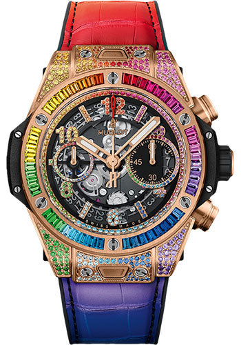 Hublot Big Bang Unico King Gold Rainbow Watch - 42 mm - Black Skeleton Dial - 441.OX.9910.LR.0999