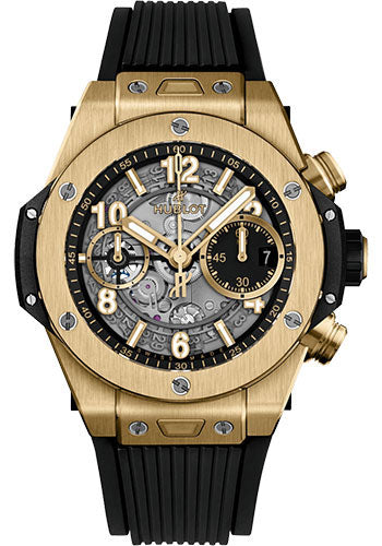 Hublot Big Bang Unico Yellow Gold Watch - 42 mm - Black Skeleton Dial - Black Rubber Strap - 441.VX.1131.RX