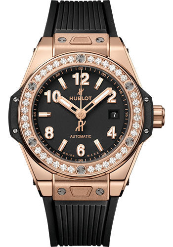 Hublot Big Bang One Click King Gold Diamonds Watch - 33 mm - Black Dial - Black Rubber Strap - 485.OX.1180.RX.1204