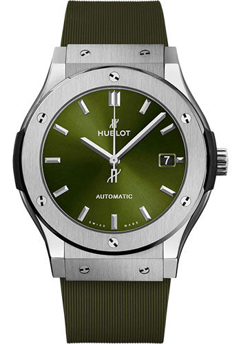 Hublot Classic Fusion Titanium Green Watch - 45 mm - Green Dial - Green Lined Rubber Strap - 511.NX.8970.RX