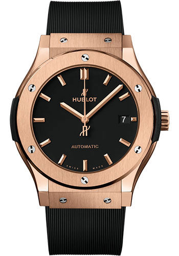 Hublot Classic Fusion King Gold Watch - 45 mm - Black Dial - Black Lined Rubber Strap - 511.OX.1181.RX