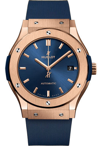 Hublot Classic Fusion King Gold Blue Watch - 45 mm - Blue Dial - Blue Lined Rubber Strap - 511.OX.7180.RX