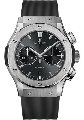 Hublot Classic Fusion Racing Grey Chronograph Titanium Watch - 45 mm - Gray Dial - Gray Lined Rubber Strap - 521.NX.7071.RX