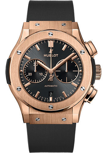 Hublot Classic Fusion Racing Grey Chronograph King Gold Watch - 45 mm - Gray Dial - Gray Lined Rubber Strap - 521.OX.7081.RX