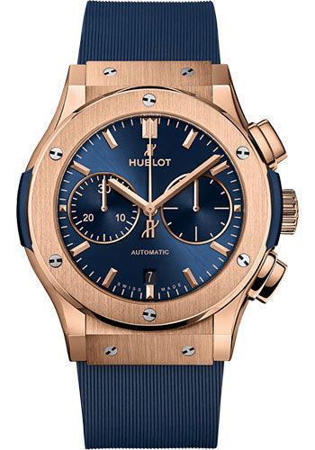 Hublot Classic Fusion Chronograph King Gold Blue Watch - 45 mm - Blue Dial - Blue Lined Rubber Strap - 521.OX.7180.RX