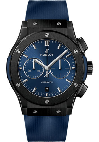 Hublot Classic Fusion Ceramic Blue Chronograph Watch - 42 mm - Blue Dial - Blue Lined Rubber Strap - 541.CM.7170.RX