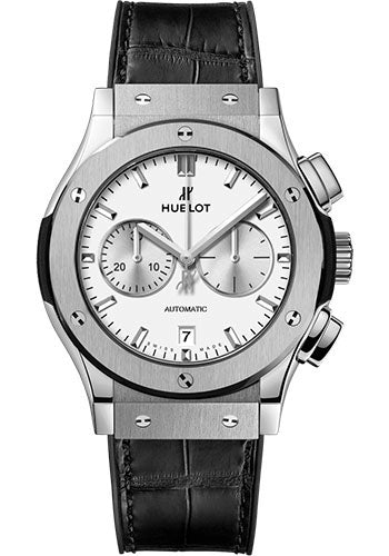 Hublot Classic Fusion Chronograph Titanium Opalin Watch - 42 mm - Opaline Ed Dial - Black Rubber and Leather Strap - 541.NX.2611.LR