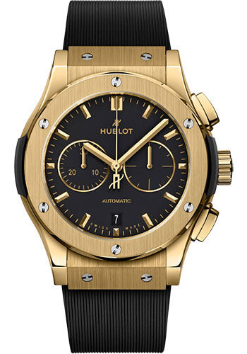 Hublot Classic Fusion Chronograph Yellow Gold Watch - 42 mm - Black Dial - Black Lined Rubber Strap - 541.VX.1130.RX