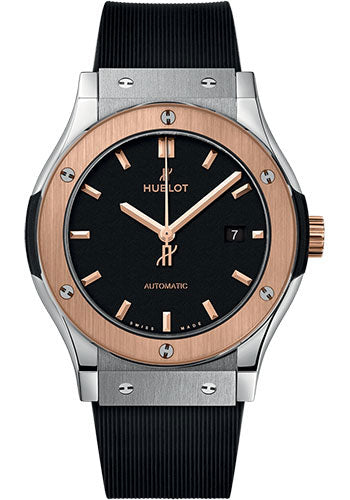 Hublot Classic Fusion Titanium King Gold Watch - 42 mm - Black Dial - Black Lined Rubber Strap - 542.NO.1181.RX