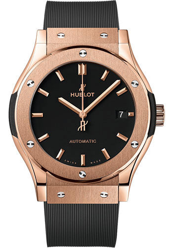 Hublot Classic Fusion King Gold Watch - 42 mm - Black Dial - Black Lined Rubber Strap - 542.OX.1181.RX