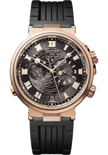 Breguet Marine Alarme Musicale 5547 - Rose Gold Case - Black Dial - Black Rubber Strap - 5547BR/G3/5ZU