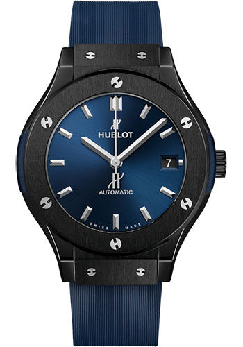 Hublot Classic Fusion Ceramic Blue Watch - 38 mm - Blue Dial - Blue Lined Rubber Strap - 565.CM.7170.RX