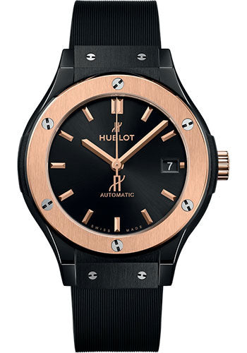 Hublot Classic Fusion Ceramic King Gold Watch - 38 mm - Black Dial - Black Lined Rubber Strap - 565.CO.1480.RX