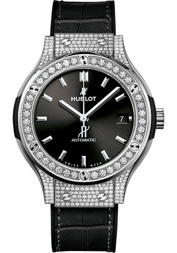 Hublot Classic Fusion Titanium PavŽ Watch - 38 mm - Black Dial - Black Rubber and Leather Strap - 565.NX.1470.LR.1604