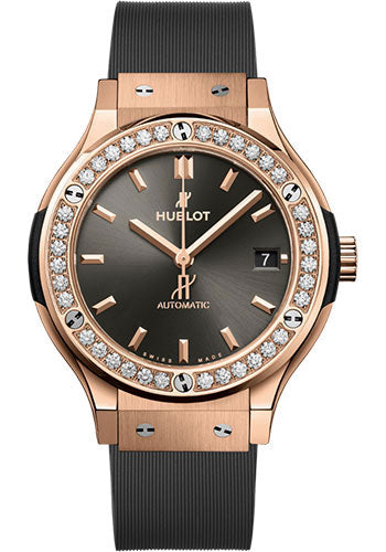 Hublot Classic Fusion Racing Grey King Gold Diamonds Watch - 38 mm - Gray Dial - Gray Lined Rubber Strap - 565.OX.7081.RX.1204