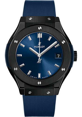 Hublot Classic Fusion Ceramic Blue Watch - 33 mm - Blue Dial - Blue Lined Rubber Strap - 581.CM.7170.RX