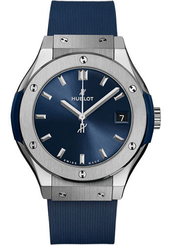 Hublot Classic Fusion Titanium Blue Watch - 33 mm - Blue Dial - Blue Lined Rubber Strap - 581.NX.7170.RX