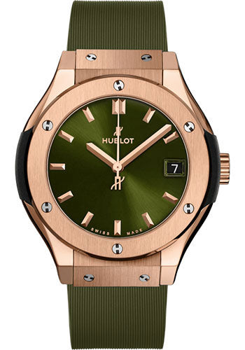 Hublot Classic Fusion King Gold Green Watch - 33 mm - Green Dial - Green Lined Rubber Strap - 581.OX.8980.RX