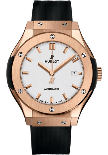 Hublot Classic Fusion King Gold Opalin Watch - 33 mm - Opaline Ed Dial - Black Rubber and Leather Strap - 582.OX.2610.RX