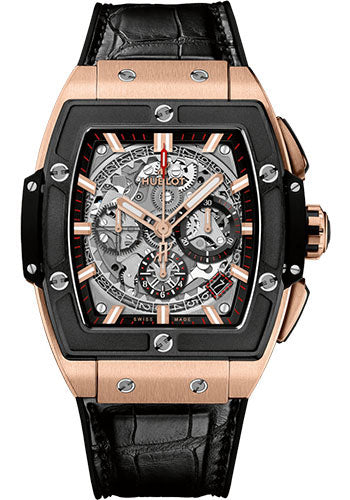 Hublot Spirit of Big Bang King Gold Ceramic Watch - 42 mm - Sapphire Dial - Black Rubber and Leather Strap - 641.OM.0183.LR