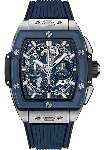 Hublot Spirit of Big Bang Titanium Blue Ceramic Watch - 42 mm - Sapphire Crystal Dial - Black and Blue Rubber Strap - 642.NL.7170.RX