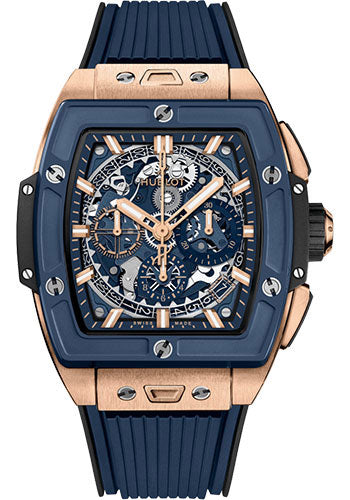 Hublot Spirit of Big Bang King Gold Blue Ceramic Watch - 42 mm - Sapphire Crystal Dial - Black and Blue Rubber Strap - 642.OL.7180.RX