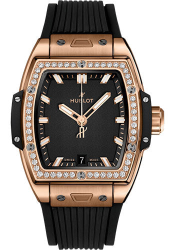 Hublot Spirit of Big Bang King Gold Diamonds Watch - 39 mm - Black Dial - Black Rubber Strap - 662.OX.1180.RX.1204