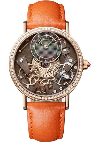 Breguet Tradition Dame 7038 - Rose Gold Case - Brown Dial - Orange Leather Strap - 7038BR/CT/3V6/D00D