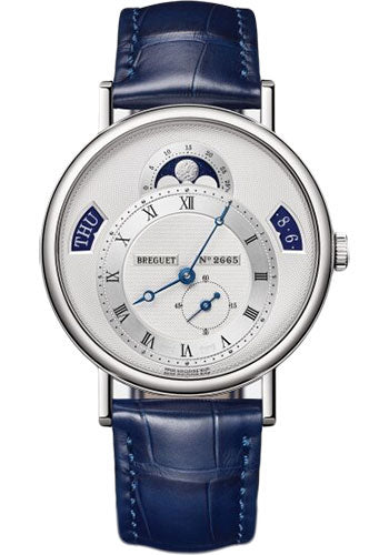 Breguet Classique Calendrier 7337 - White Gold Case - Gold Dial - Blue Leather Strap - 7337BB/12/9VU