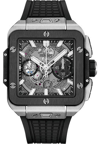 Hublot Square Bang Unico Titanium Ceramic Watch - 42 mm - Sapphire Crystal Dial - Black Structured Rubber Strap - 821.NM.0170.RX