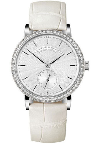 A. Lange & Söhne Saxonia Automatic Ladies Watch - 34mm White Gold Case - Diamond Bezel - Silver Dial - White Alligator Strap