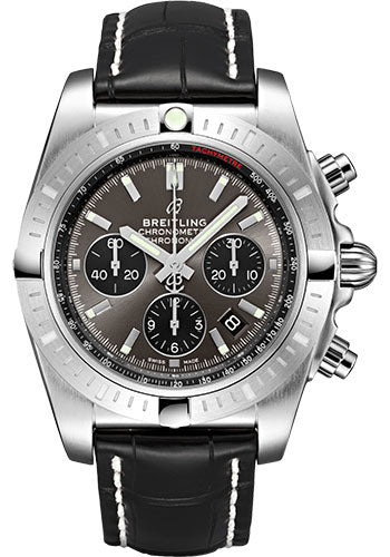 Breitling Chronomat B01 Chronograph 44 Watch - Steel - Blackeye Gray Dial - Black Croco Strap - Folding Buckle - AB0115101F1P2