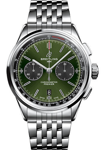 Breitling Premier B01 Chronograph Bentley Watch - 42mm Steel Case - Green Dial - Steel Bracelet - AB0118A11L1A1